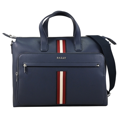 BALLY HAIES 經典織帶裝飾牛皮商務兩用包/公事包(深藍)