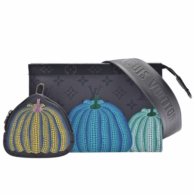 LV Louis Vuitton路易威登 M81972聯名YKxGaston系列經典Eclipse帆布斜背便攜式錢包(黑色)