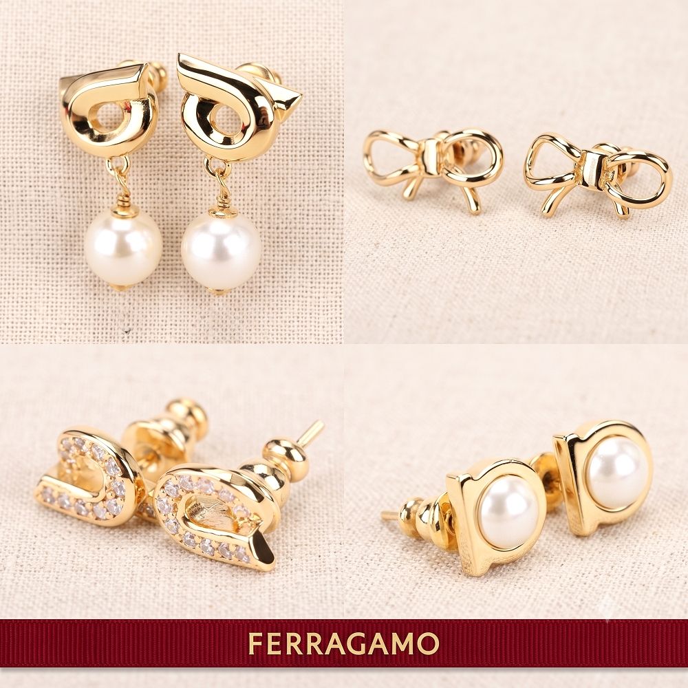Salvatore Ferragamo GANCINI 馬蹄造型/蝴蝶結穿針式耳環-多款可選