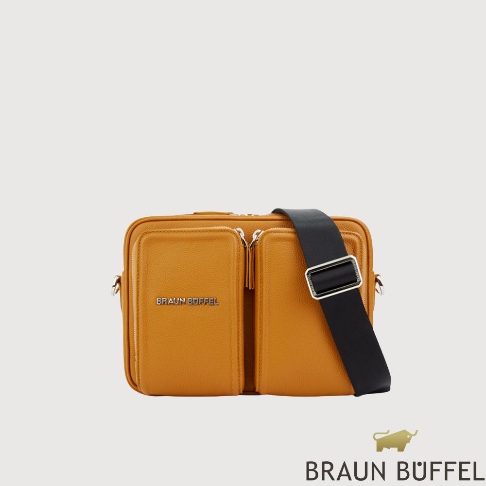 【BRAUN BUFFEL 德國小金牛】台灣總代理 布洛 橫式斜背包-古金黃/BF572-61-IG