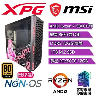 XPG認證主機{媚拉II}電競 電玩 電腦 塔扇 主機 (R7-9800X3D/B650/32G D5/1TB/RTX5070 12G)