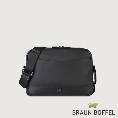 【BRAUN BUFFEL 德國小金牛】台灣總代理 湯姆 橫式斜背包-黑色/BF542-TW62-BK