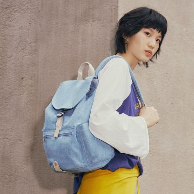 tripose MEMENTO竹節丹寧微旅後背包-大 (水藍)
