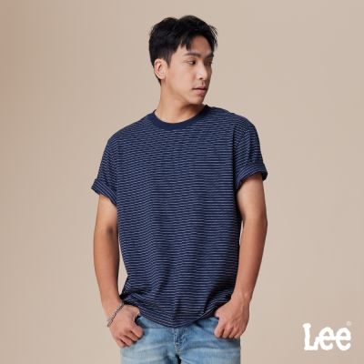 Lee 男款 舒適版型 橫條紋織標短袖圓領TEE 深藍色 LB602004735