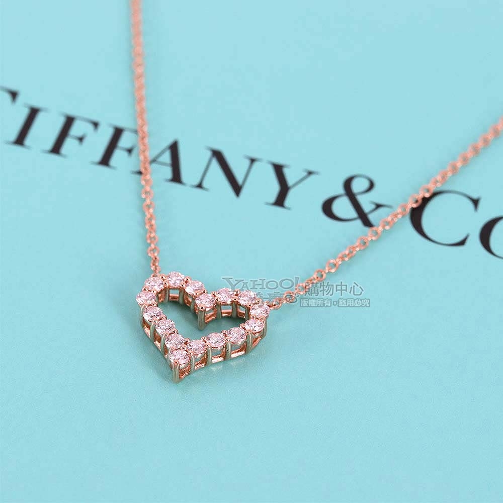 Tiffany&Co. 蒂芙尼經典愛心鑲16鑽18K玫瑰金項鍊| 項鍊| Yahoo購物中心