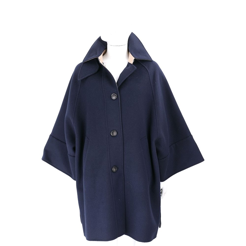 Max Mara-WEEKEND RUFO 拼接菱格防潑水 羊毛單排扣海軍藍駱駝絨外套 大衣
