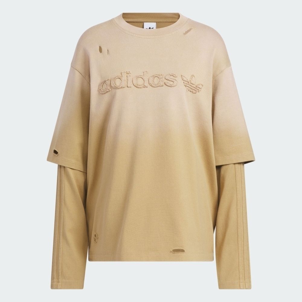 新品L Adidas 2IN1 ロングスリーブ Tシャツ KS8496 Adidas 愛迪達2in1 Tee Ls KS8496 女長袖上衣休閒長袖米黃亞版| adidas