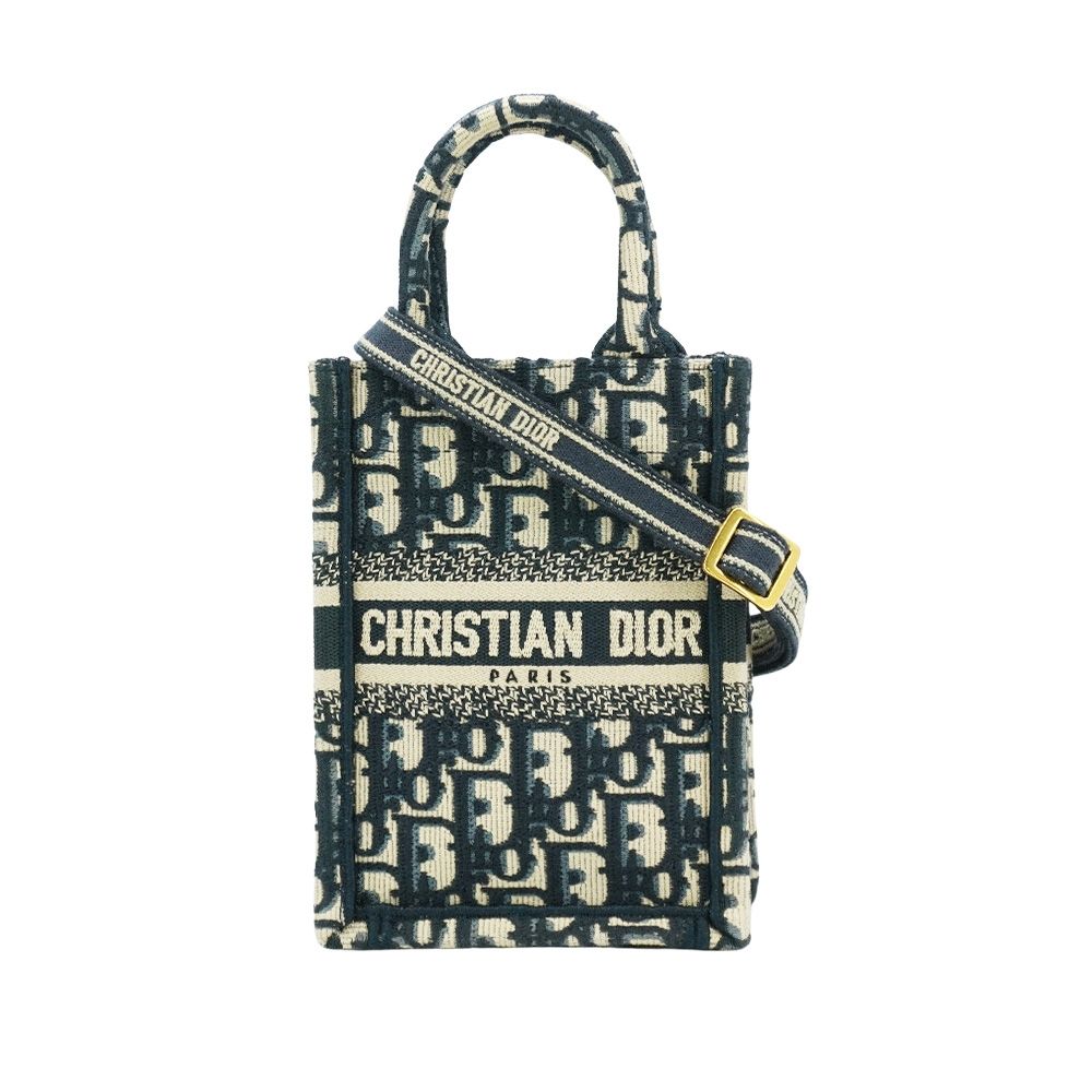 二手品 Dior 迪奧 Book Tote 刺繡直式兩用斜背包(藍)