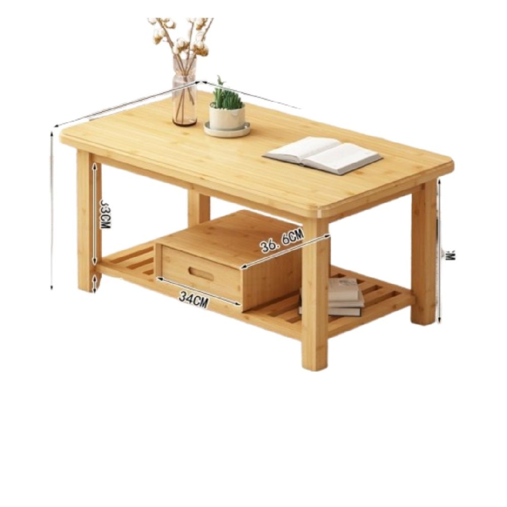 客廳茶几桌簡約雙層附抽屜120x60x47CM 時尚小茶桌茶臺多功能茶几日式矮