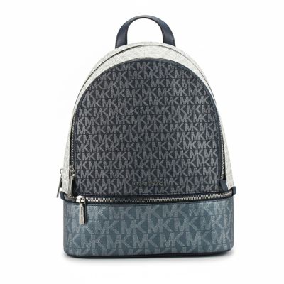 Michael Kors RHEA新款滿版logo PVC後背包35F5SRAB2V(藍白)