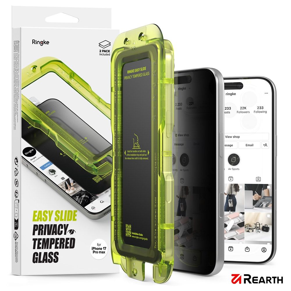 Rearth Ringke Apple iPhone 17 Pro Max 零失敗防窺玻璃保護貼(2片裝)