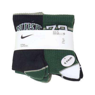 Nike 休閒襪 Cushioned Crew 大童 襪子 黑 綠 白 中筒 長襪 6雙入 NY2533003PS-001