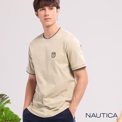 Nautica 官方旗艦 男裝 涼感抗菌經典品牌徽章刺繡短袖T恤-卡其色