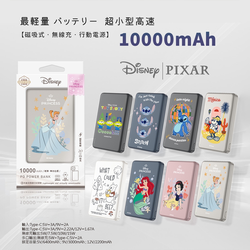 Disney迪士尼 20W PD超薄磁吸無線快充行動電源 10000mAh