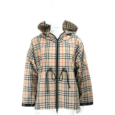 BURBERRY 巴寶莉 Vintage 格紋徽標抽繩卡其色連帽外套(女款)