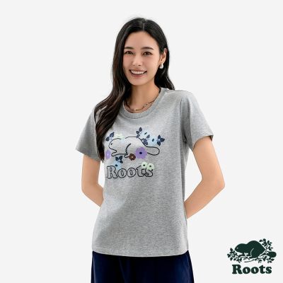 Roots 女裝- FLORAL BEAVER 短袖上衣-灰色