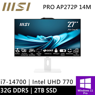MSI微星 微星 PRO AP272P 14M-497TW-SP4 27型 白(i7-14700/32G/2TB SSD/W11P)特仕版