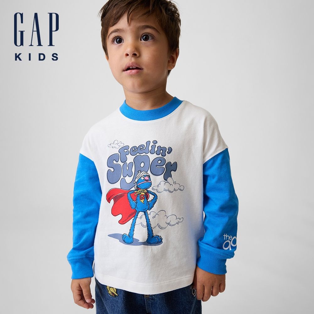 【GAP】嬰兒及幼兒Gap × Sesame Street芝麻街圖案T恤-藍色(915347) (藍色)