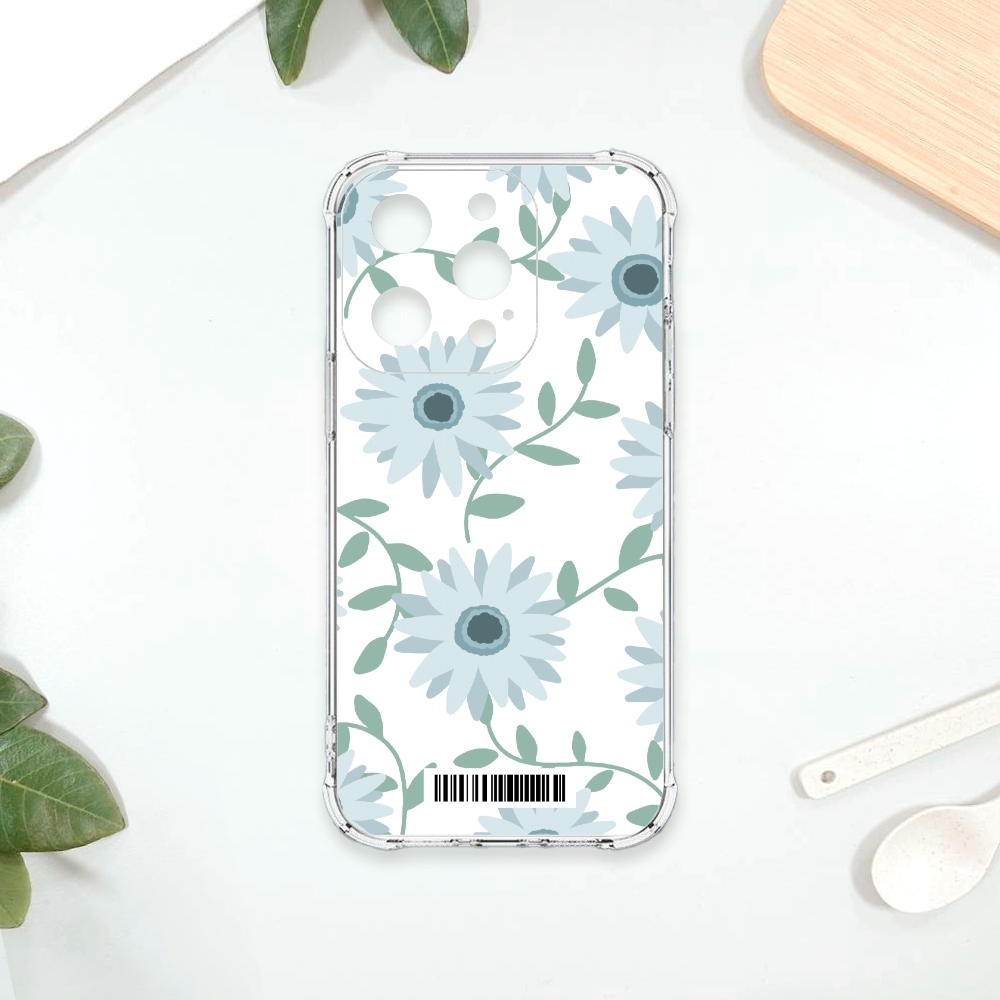 TRON IPhone 15 PRO 平塗手繪花朵C款 四角防摔載具殼 軟殼 手機殼