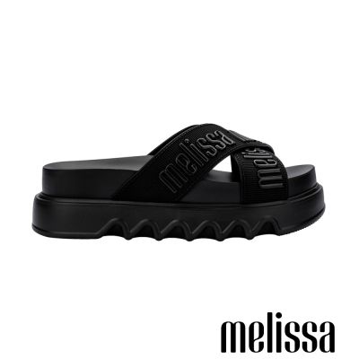 Melissa-LOGO交叉寬帶厚底拖鞋-黑色