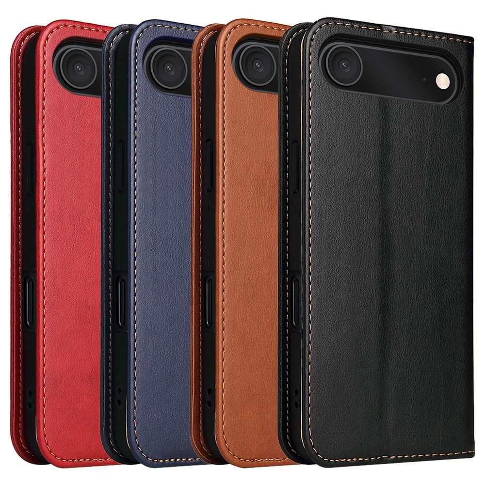 Fierre Shann 真皮紋 iPhone 17系列 錢包支架款 磁吸側掀 手工PU皮套 (17 Air)