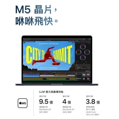 Apple MacBook Air 15吋M5 24GB 1TB 10核心CPU 10核心GPU 蘋果筆電