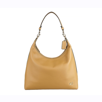 COACH Juliet 38珠鍊皮標LOGO柔軟小牛皮拉鍊手提肩背包(蜂蜜棕)