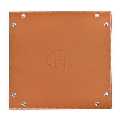 Hermes 愛馬仕 H Evelyne 雙色牛皮大托盤(棕X藍)