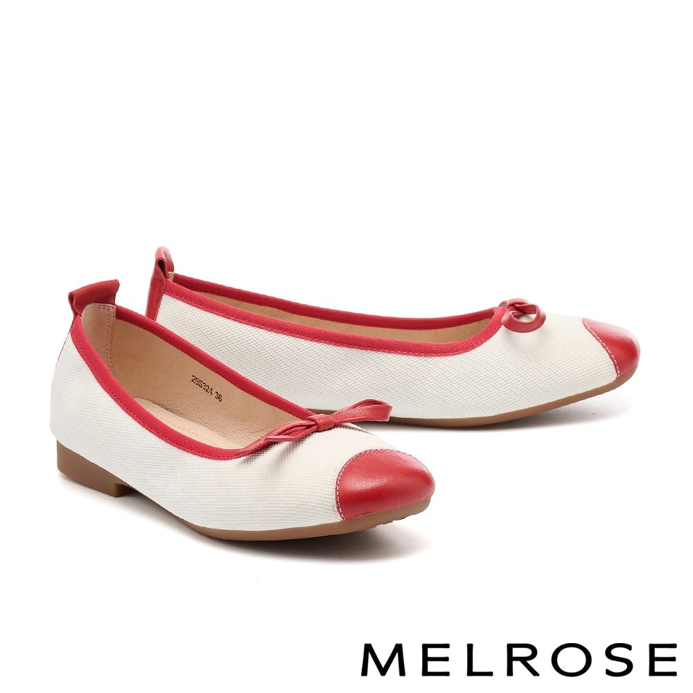 低跟鞋 MELROSE 美樂斯 優雅氣質蝴蝶結皮花異材質Q軟娃娃低跟鞋－紅