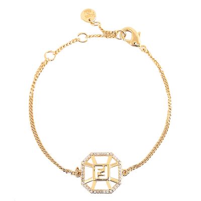 FENDI FF LOGO八角水鑽造型可調式手鍊(金)