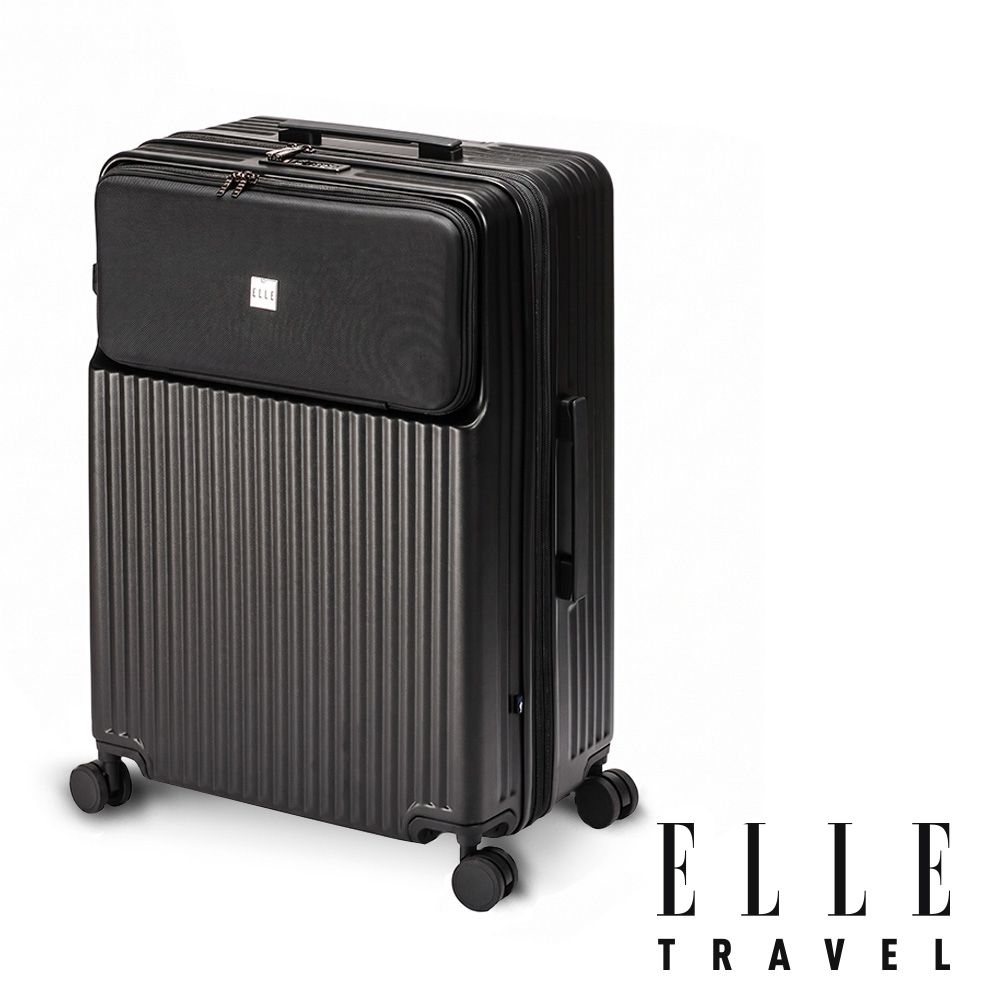 【ELLE】超輕量！28吋口袋系列 前開口袋快取式可加大設計行李箱 旅行箱 (極致黑) EL3474