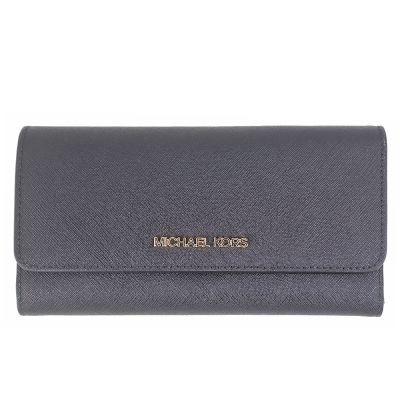 MICHAEL KORS Jet Set 黑色MK金字防刮皮革翻蓋長夾