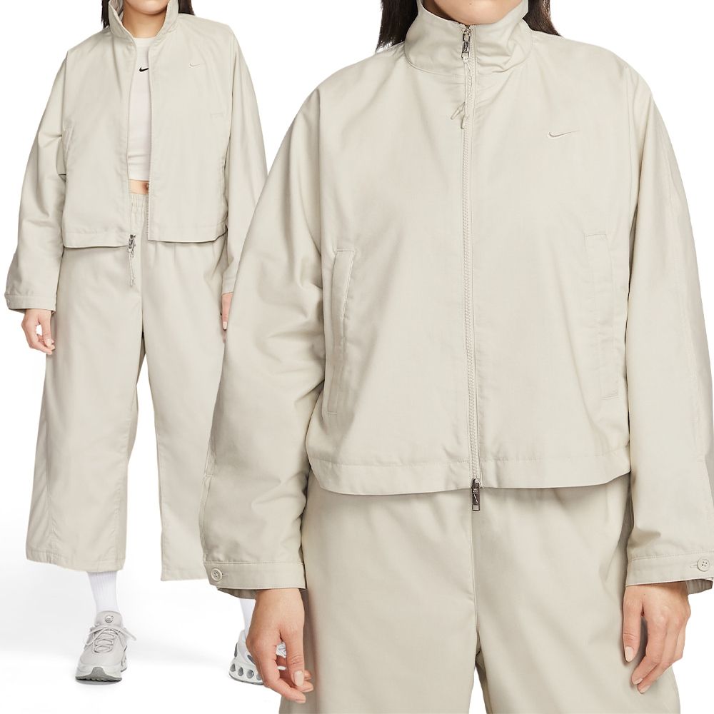Nike As W Nsw Pg Wvn Jkt 外套女款米灰色立領寬鬆雙向拉鍊風衣IF5452