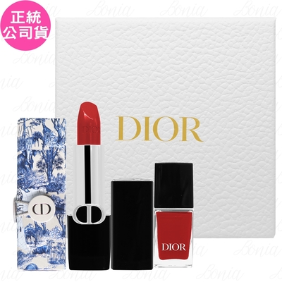 Dior迪奧 Dior 迪奧 經典紅唇指彩組(藍星唇膏(#999)(3.5g)+亮彩指甲油(#999)(7ml)+唇膏盒)(公司貨)