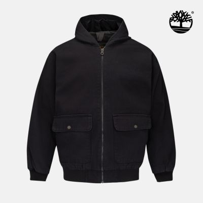 Timberland官方旗艦 男款黑色寬版保暖帆布飛行外套|A27W6001