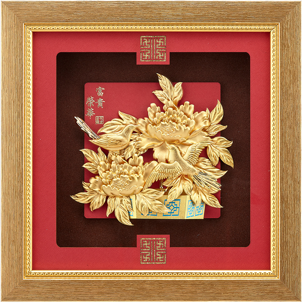 【セール・新品】 輪宝　木製　約12.4cm　4寸　金箔　宗派紋　定紋　法輪 純金祥和金箔畫系列~牡丹【榮華富貴】.24 x24 cm | 開運畫作| Yahoo