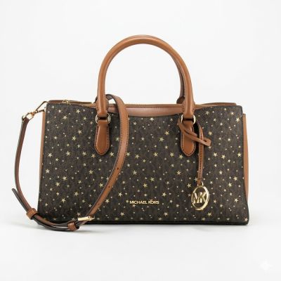 Michael Kors  ARDEN滿版STAR圖騰 皮革、PVC三層手提/斜背/兩用包35F5G4XS2I(深咖)