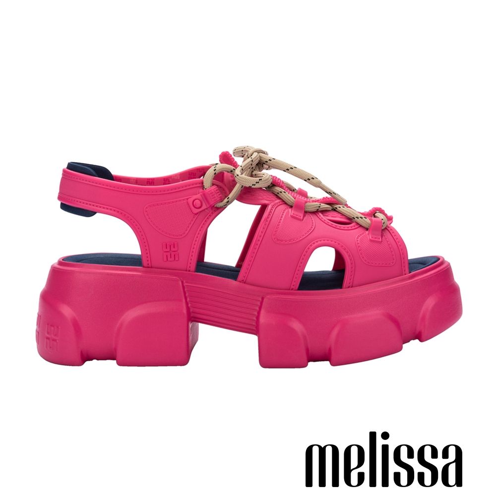 Melissa-撞色綁帶運動休閒厚底涼鞋-桃色