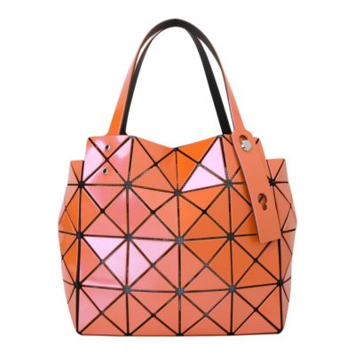 ISSEY MIYAKE  BAOBAO 幾何方格4x4手提寶石包(愛瑪仕橘)大