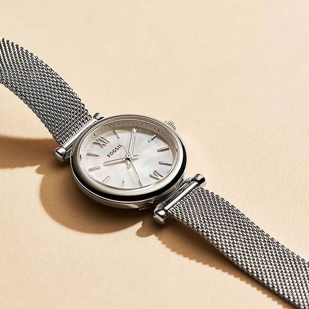FOSSIL Carlie Mini 簡約大三針珍珠貝米蘭帶女錶 七夕浪漫購 送禮首選-28mm ES4432