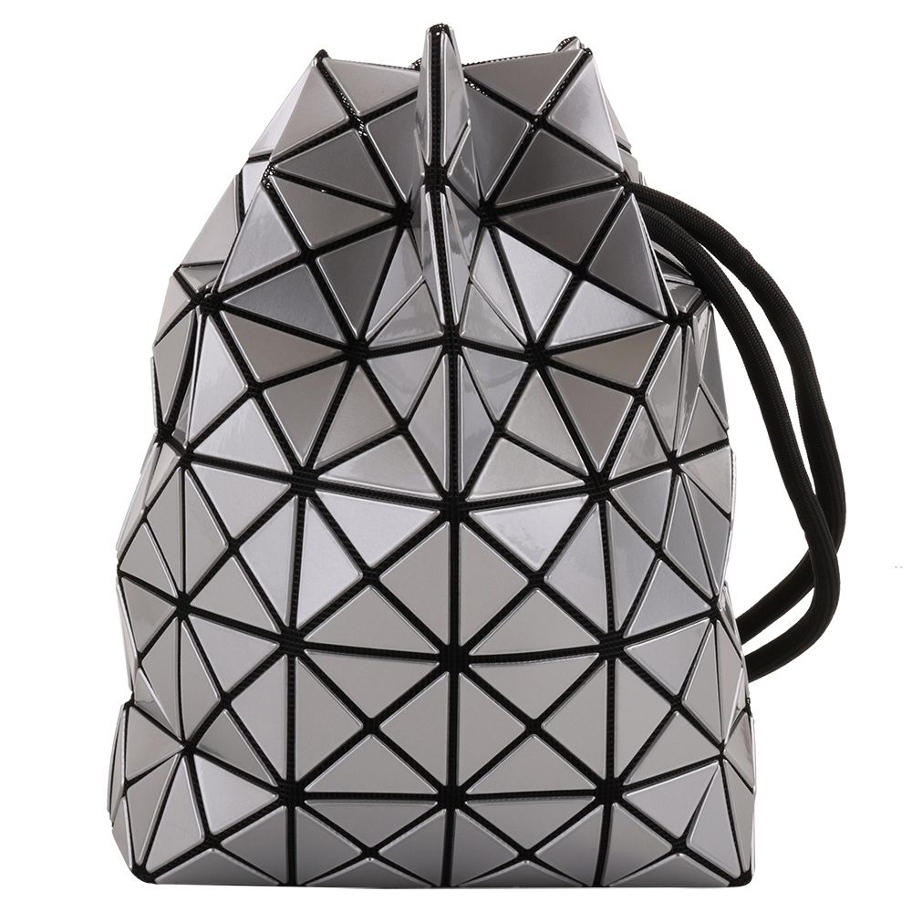 ISSEY MIYAKE  BAOBAO 幾何方格側凹摺可肩/斜背包(亮面銀)小