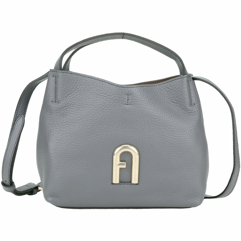 FURLA Primula 迷你款 拱門標誌荔紋牛皮手提/斜背包(灰耦色)