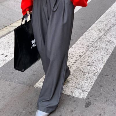 MOCO韓版chic百搭高腰壓褶設計垂感寬鬆闊腿休閒褲西裝褲長褲