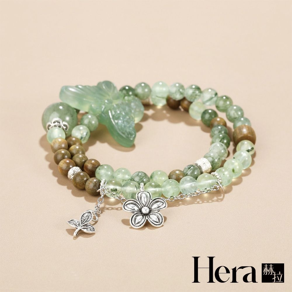 【HERA 赫拉】碧綠岫玉蝴蝶綠檀木青蝶雙圈手串 H115062508