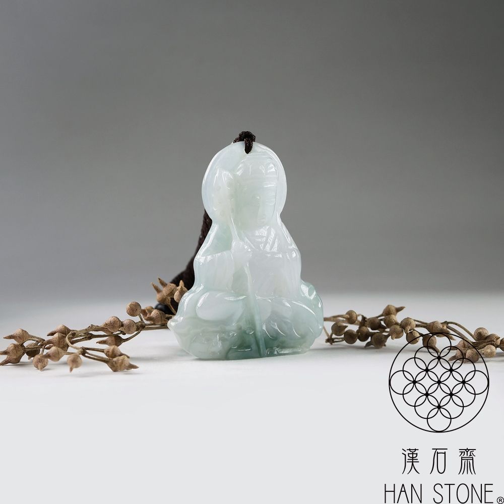 漢石齋】天然翡翠A貨地藏王菩薩玉佩吊墜冰糯種飄花(38*48*8mm) | 漢石