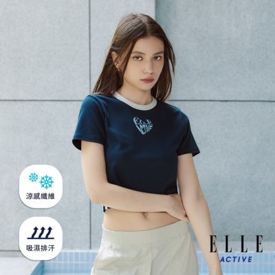 ELLE ACTIVE 女款 簡約撞色涼感短版短袖T恤-深藍色(EA26S2W1602#39)