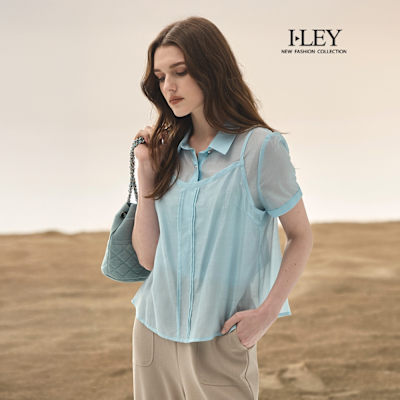 ILEY伊蕾 真兩件式透膚縲縈短袖襯衫(淺藍；M-XL)