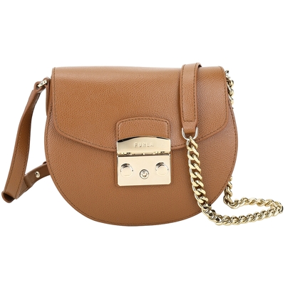 FURLA Metropolis 壓紋牛皮斜背馬鞍包(棕色)