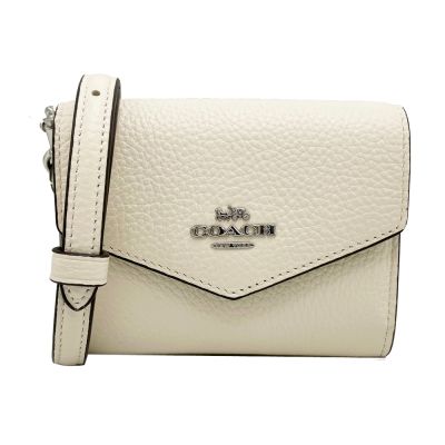 COACH 素面牛皮卡夾零錢迷你斜背包(迷你款-米白)