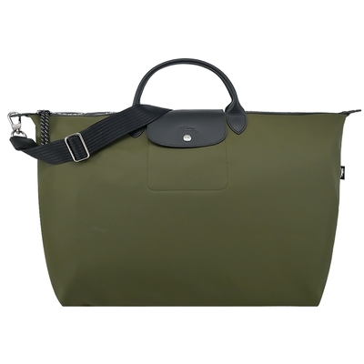 LONGCHAMP LE PLIAGE ENERGY系列再生尼龍短把手提/斜背兩用旅行袋(大/卡其綠)